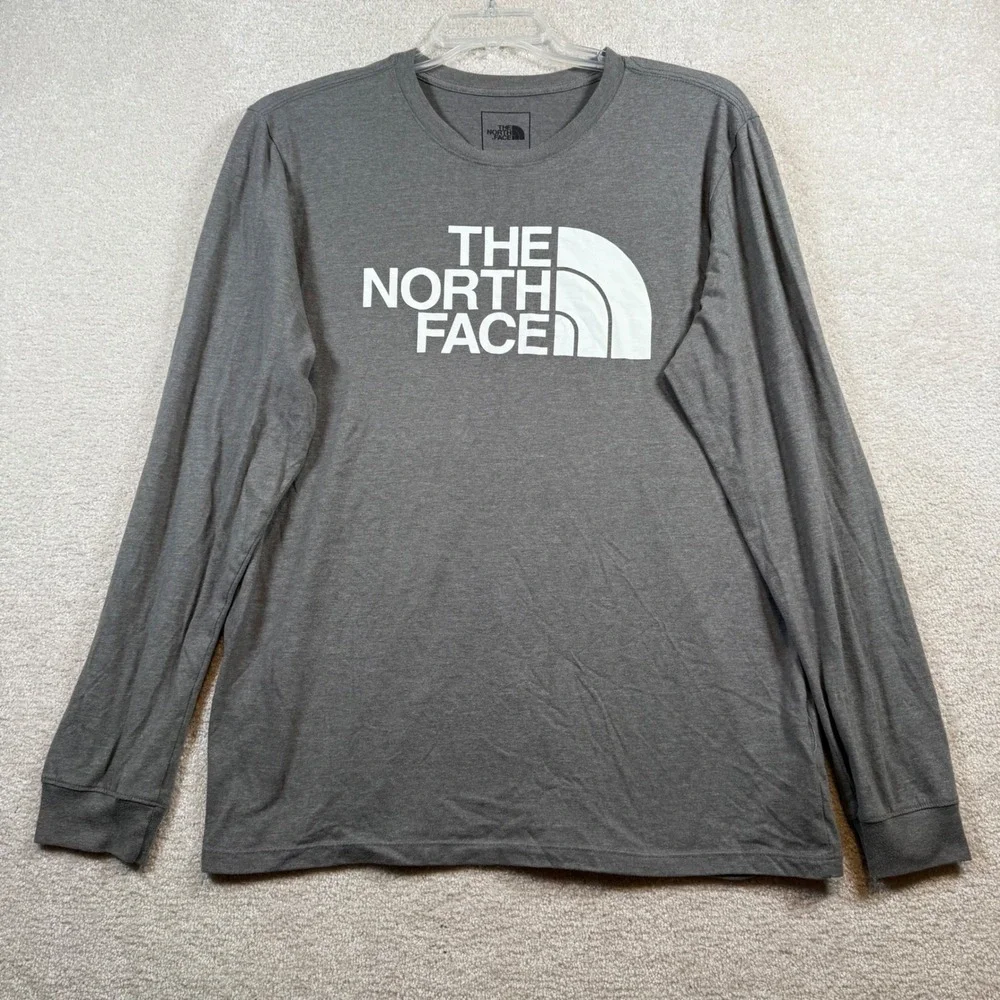 The North Face Long Sleeve T-Shirt Mens Large Grey Graphic Logo Crew‎ Neck Tee
